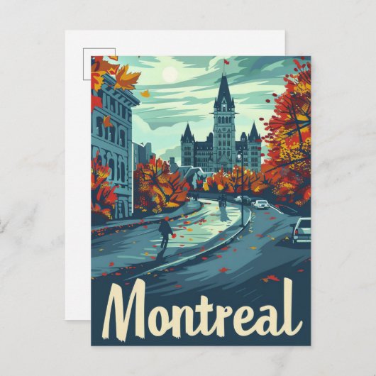 モントリオールカナダヴィンテージレトロ旅行イラストレーション ポストカード (正面/裏面)