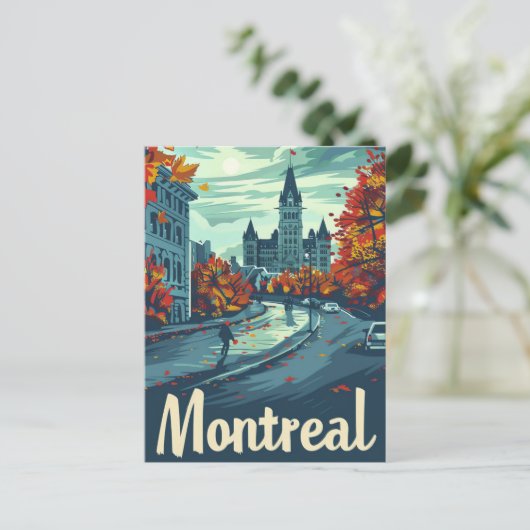 モントリオールカナダヴィンテージレトロ旅行イラストレーション ポストカード (スタンド正面)