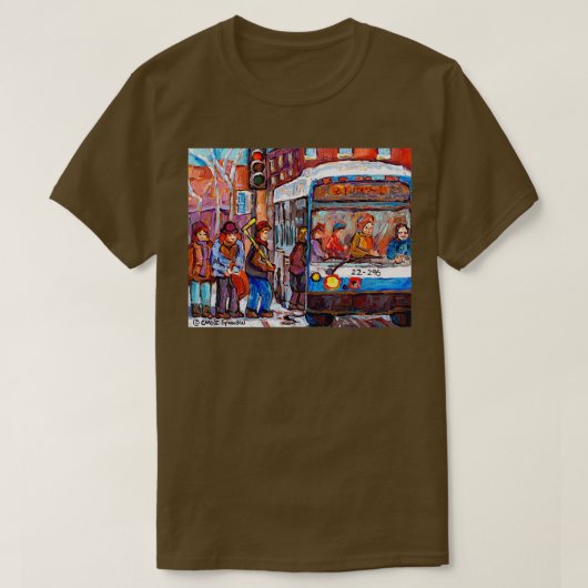 モントリオール冬のシーンカナディアンアートバスシーン Tシャツ (デザイン正面)