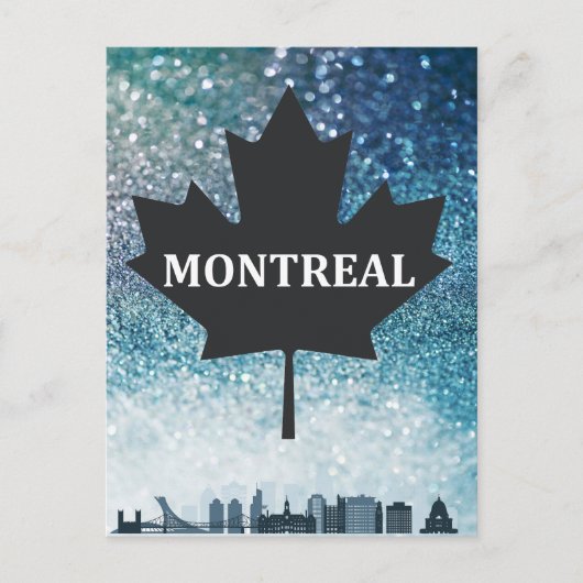 モントリオールQCカナダシティシルエットティール(緑がかった色)ポストカード ポストカード (正面)