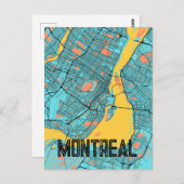 モントリオールQCカナダシティマップティール(緑がかった色)はがき ポストカード (正面/裏面)