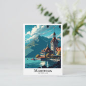 モントルーススイスヴィンテージトラベルイラストレーション ポストカード (スタンド正面)