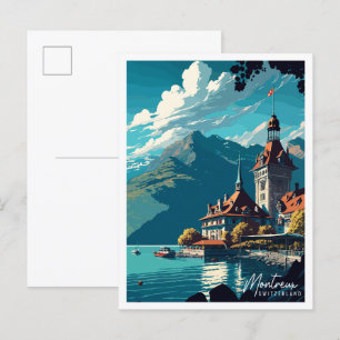 モントルーススイスヴィンテージ旅行イラストレーション ポストカード