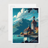 モントルーススイスヴィンテージ旅行イラストレーション ポストカード (正面/裏面)