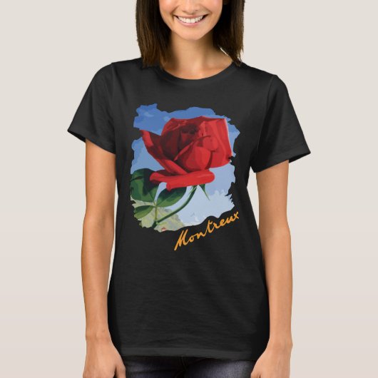 モントルー スイス 赤いバラ 青い 旅行 Tシャツ (正面)