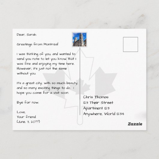 モントレアルカナダオールドタウンアットデュスク ポストカード (裏面)