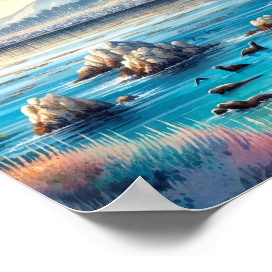 モントレーカリフォルニアUSAトラベルプレースウォーター色 ポスター (角)