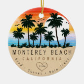 モントレービーチカリフォルニアレトロサンセットパームツリー セラミックオーナメント (正面)