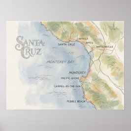 モントレー湾カリフォルニア地域地図 ポスター