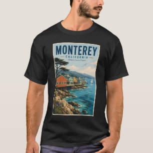モントレー湾 カリフォルニア イラスト 旅行アート Tシャツ