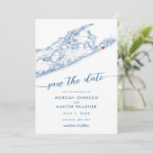 モントークロング島の地図ミニマルネイビモダンーブルー セーブザデート (スタンド正面)