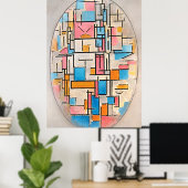 モンドリアンのカラー飛行機付き楕円のコンポジション1 ポスター (ホームオフィス)