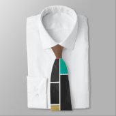 モンドリアンのティール(緑がかった色)のブラウンの黒のプリント ネクタイ (タイ)