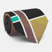 モンドリアンのティール(緑がかった色)のブラウンの黒のプリント ネクタイ (ロール)