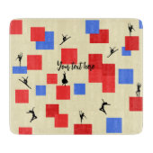 モンドリアンの踊りキューブ青い赤いライト背景 カッティングボード (正面)