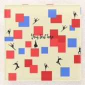 モンドリアンの踊りキューブ青い赤いライト背景 ガラスコースター (正面)