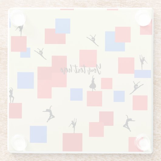 モンドリアンの踊りキューブ青い赤いライト背景 ガラスコースター (裏面)