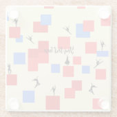 モンドリアンの踊りキューブ青い赤いライト背景 ガラスコースター (裏面)