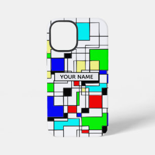 モンドリアンへのオマージュ ランダムスクエア カスタムネーム iPhone 12 MINIケース