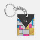 モンドリアンイエローピンクブループリント キーホルダー (正面左)
