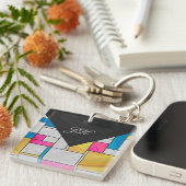 モンドリアンイエローピンクブループリント キーホルダー (正面右)
