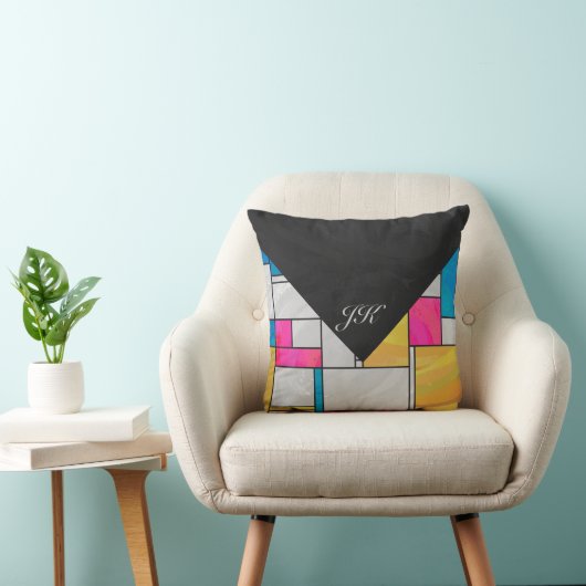 モンドリアンイエローピンクブループリント クッション (椅子)