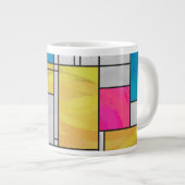 モンドリアンイエローピンクブループリント ジャンボコーヒーマグカップ (正面右)