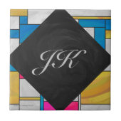 モンドリアンイエローピンクブループリント タイル (正面)