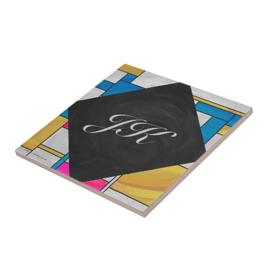 モンドリアンイエローピンクブループリント タイル (側面)