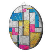 モンドリアンイエローピンクブループリント ダーツボード (正面右)