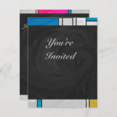 モンドリアンイエローピンクブループリント 招待状 (正面/裏面)