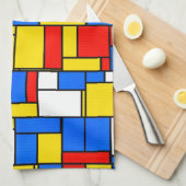 モンドリアンインスパイアスタイル赤青黄色パターン キッチンタオル (四つ折り)