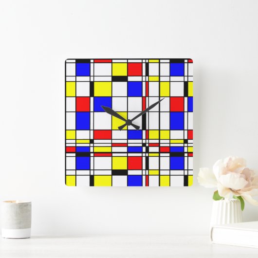 モンドリアンカラフルミニマリストデスティールモダンアート スクエア壁時計 (ホーム)