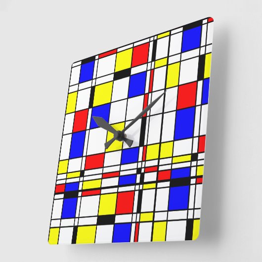 モンドリアンカラフルミニマリストデスティールモダンアート スクエア壁時計 (傾斜)