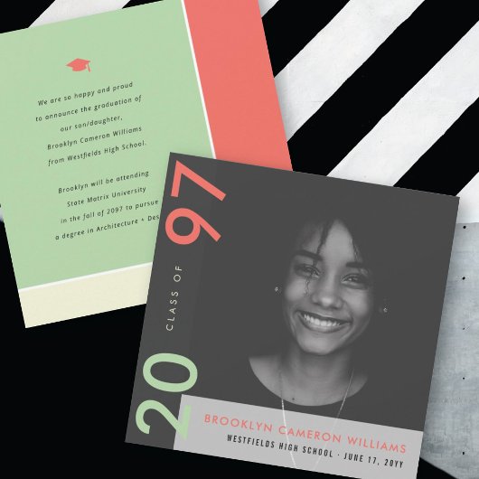 モンドリアンカラーブロックモダングラッド写真卒業 案内状