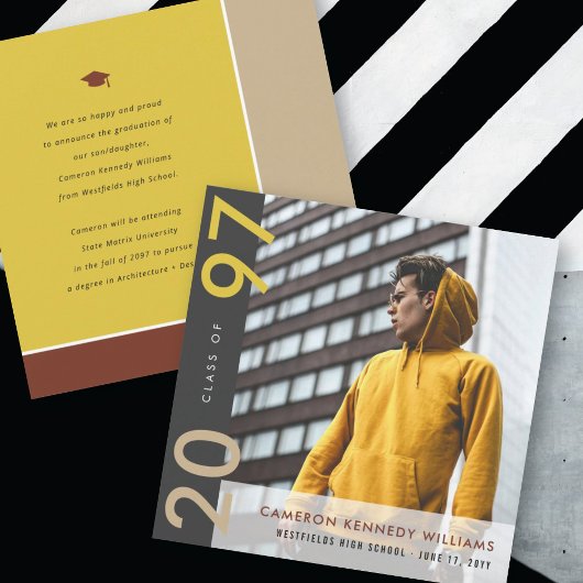 モンドリアンカラーブロックモダングラッド写真卒業 案内状