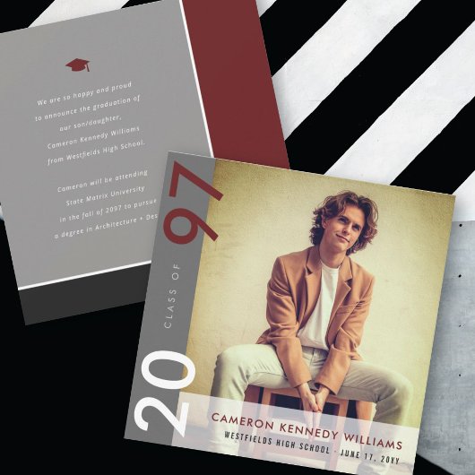 モンドリアンカラーブロックモダングラッド写真卒業 案内状