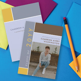 モンドリアンカラーブロックモダン写真卒業パーティー 招待状