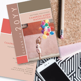 モンドリアンカラーブロックモダン写真卒業パーティー 招待状