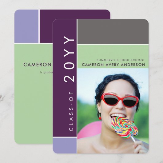 モンドリアンカラーブロックモダン写真卒業パーティー 招待状 (正面/裏面)