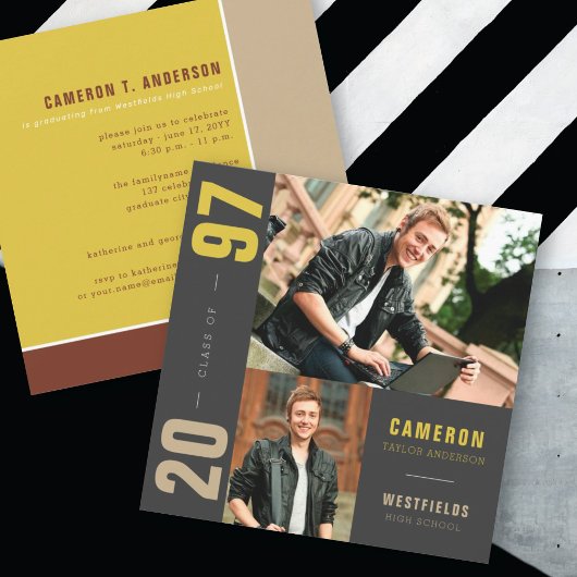 モンドリアンカラーブロック2写真卒業パーティー 招待状