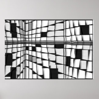 モンドリアンシティ7ウェーブ (白黒) ポスター