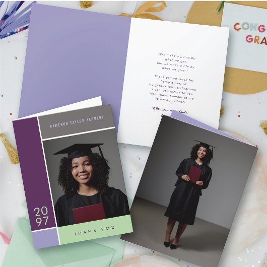 モンドリアンシンプルカラーブロック卒業写真 サンキューカード