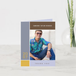 モンドリアンシンプルカラーブロック卒業写真 サンキューカード