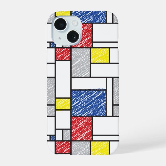 モンドリアンスクライブズミニマリストデスティールモダンアート iPhone 15ケース (裏面)