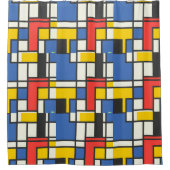 モンドリアンスタイルの色ブロック シャワーカーテン (正面)