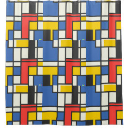 モンドリアンスタイルの色ブロック シャワーカーテン