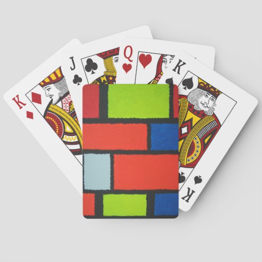 モンドリアンスタイルオレンジグリーンブルーファジー抽象芸術 トランプ (裏面)