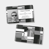 モンドリアンスタイルグレイ抽象芸術幾何モダンシック バッジ (正面＆裏面)