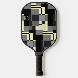 モンドリアンスタイルグレーイエロー抽象芸術パタモダンーン ピックルボールラケット